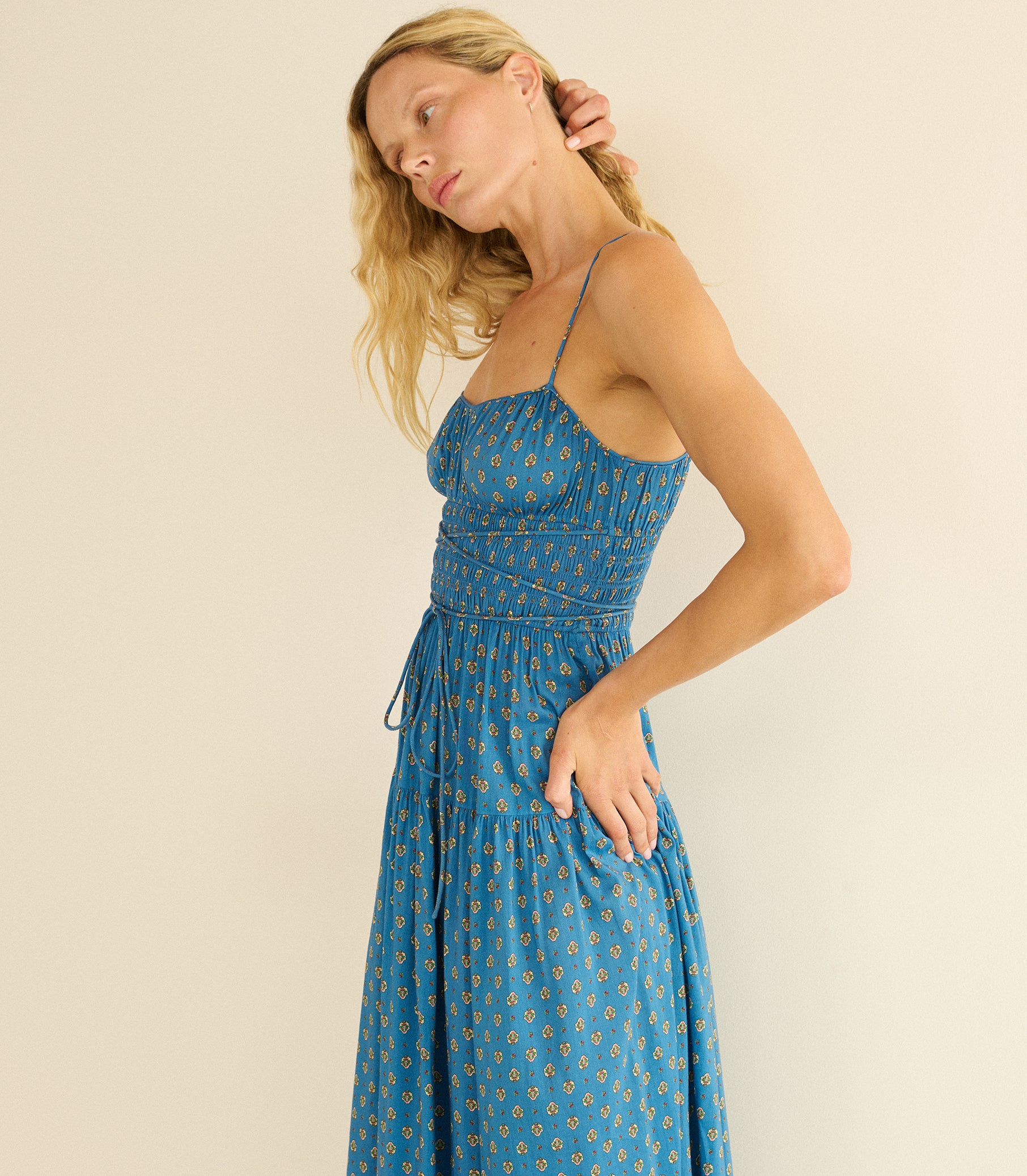 SAFIA DRESS -- SANTORINI BLUE CADIZ FOULARD view 3
