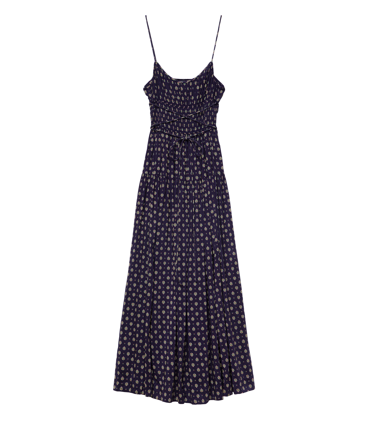 SAFIA DRESS -- NAVY CADIZ FOULARD