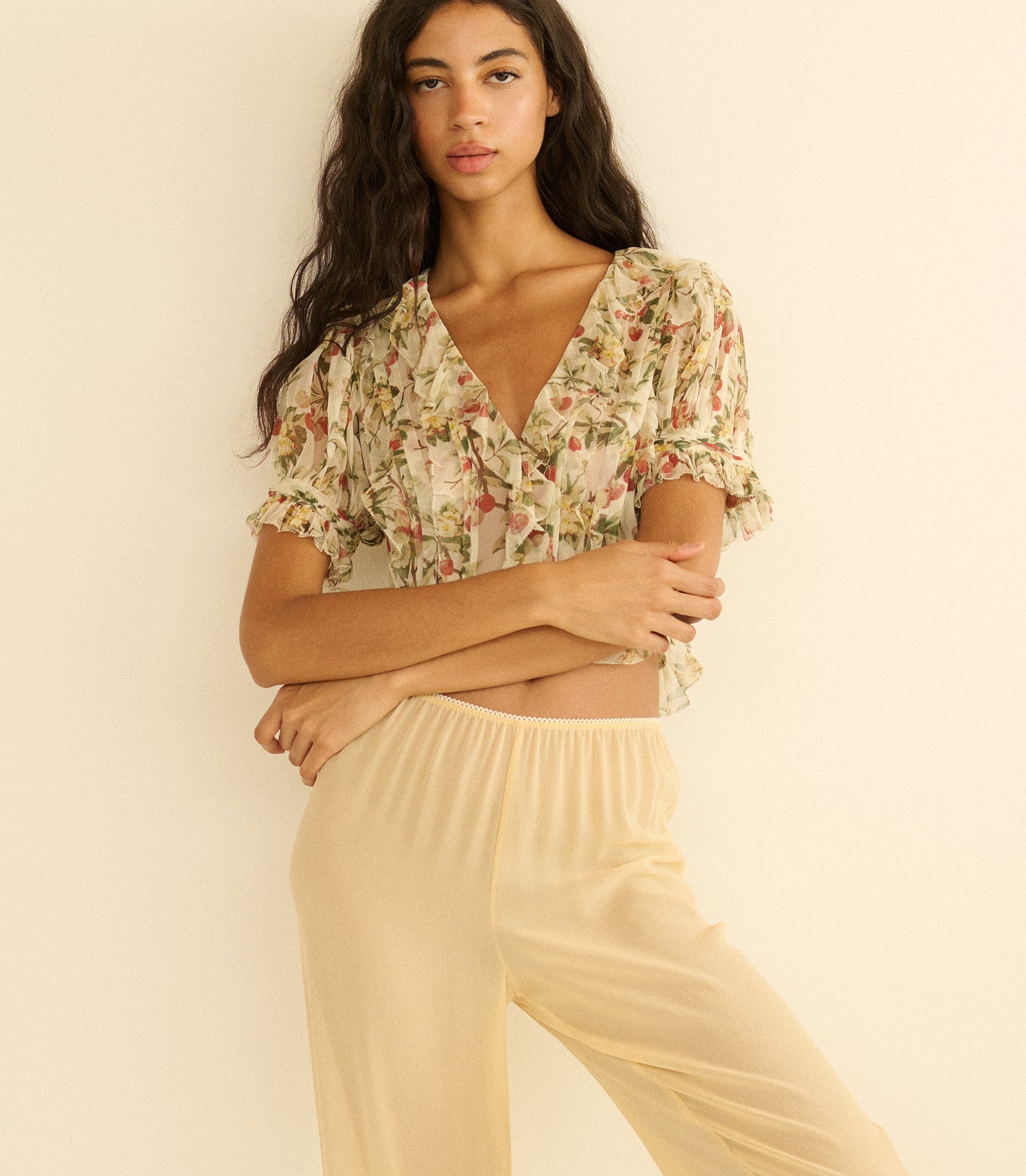 SALONA TOP -- CERISE ET FLEUR