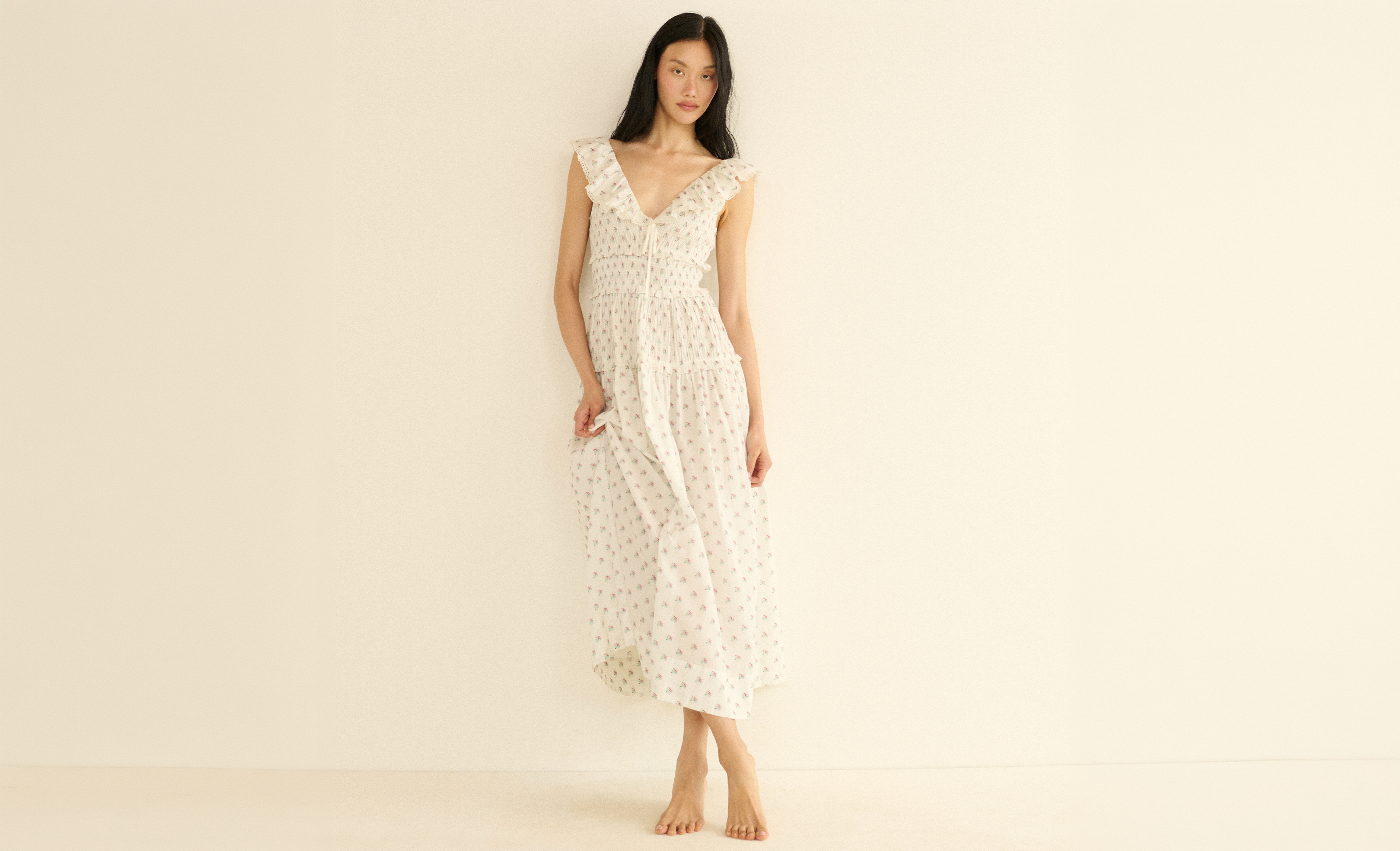 doen dress sale DEN Women's Quinn Cotton Shirred Midi-Dress - Salt Ischia Dress - Salt |