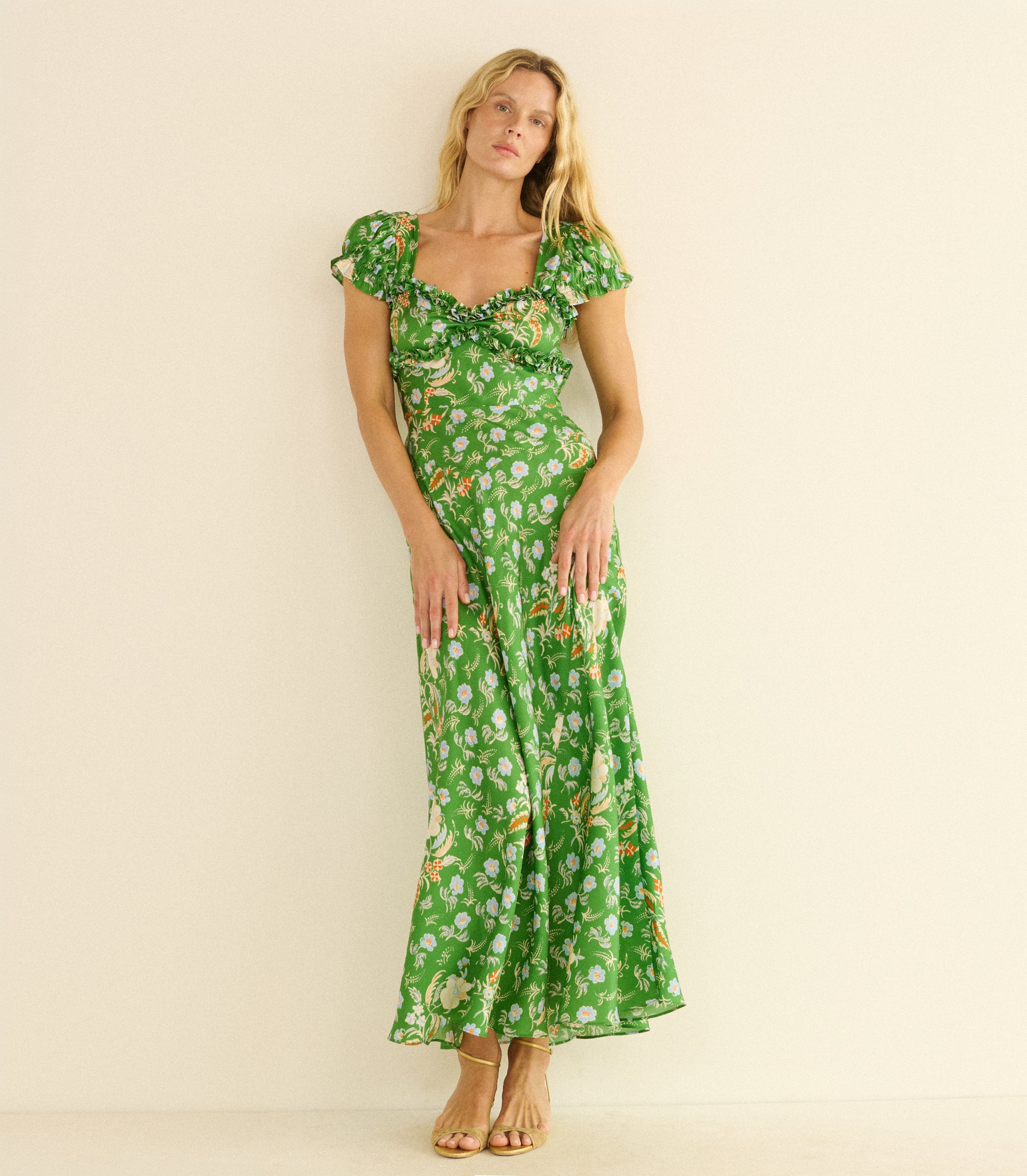 DÔEN Women's Valerine Dress, Emerald Hollyhock Hills | Size: XS