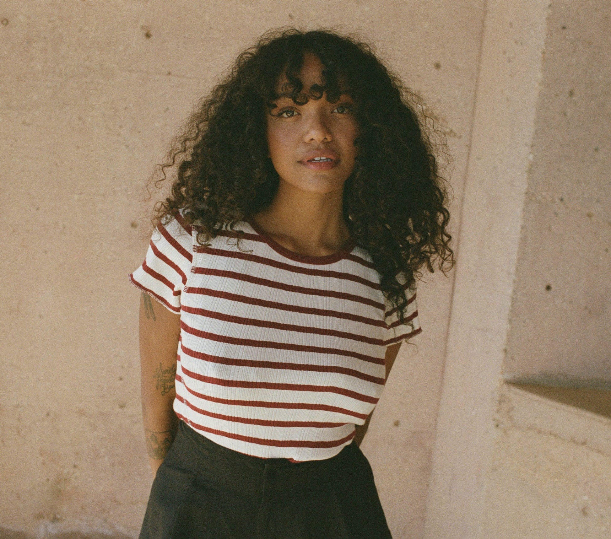 HMD -- VIVI TEE -- AUBURN SAN SIMEON STRIPE view 2
