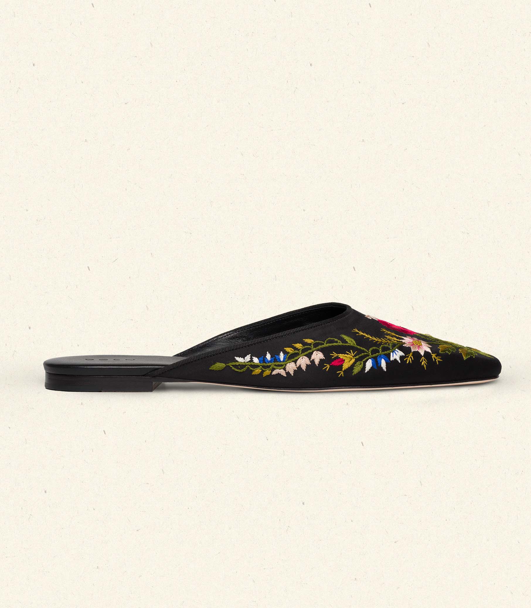 WREN MULE -- EMBROIDERED BLACK SATIN view 3
