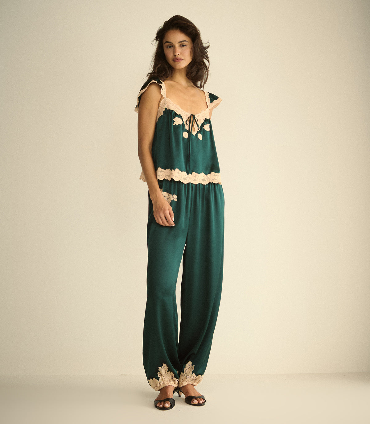 YARIA SILK SATIN PANT -- SCARAB view 3
