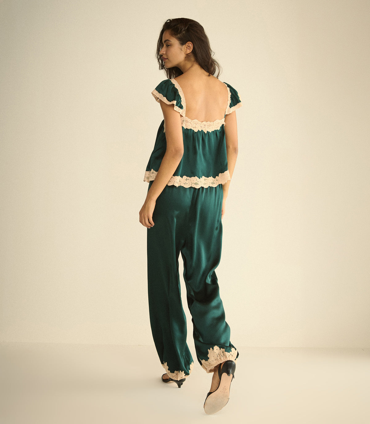 YARIA SILK SATIN PANT -- SCARAB view 3
