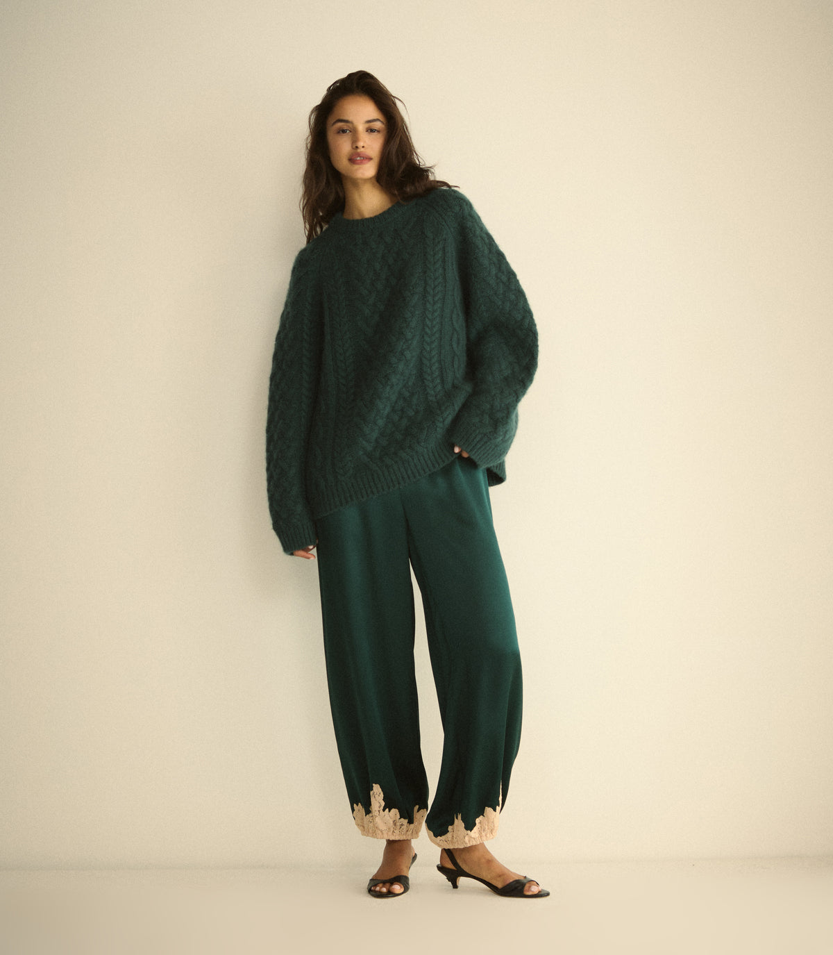 YARIA SILK SATIN PANT -- SCARAB view 5
