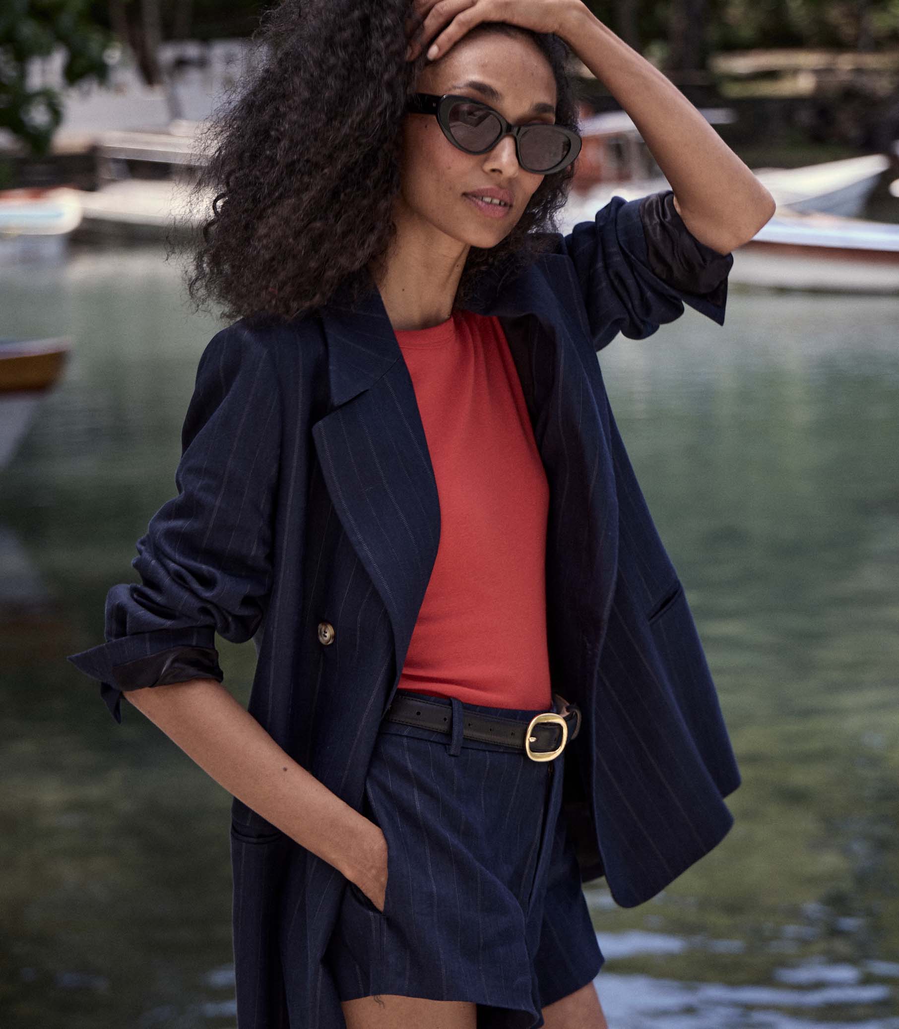 YVAINE SHORT -- NAVY PINSTRIPE view 3