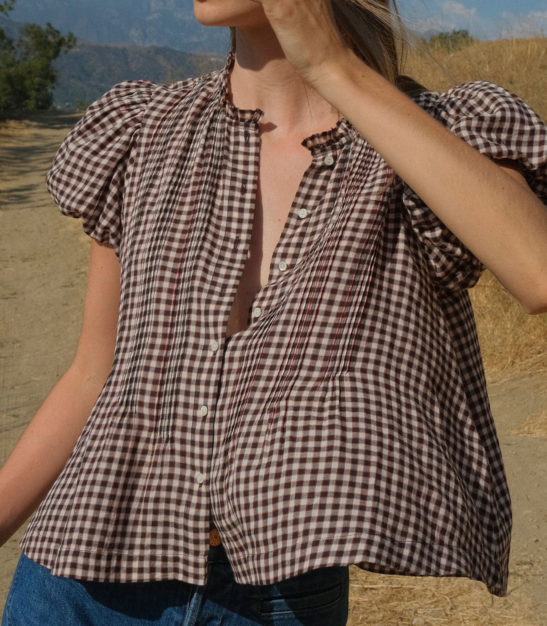 MILLIE TOP -- DELPHINE PLAID view 5