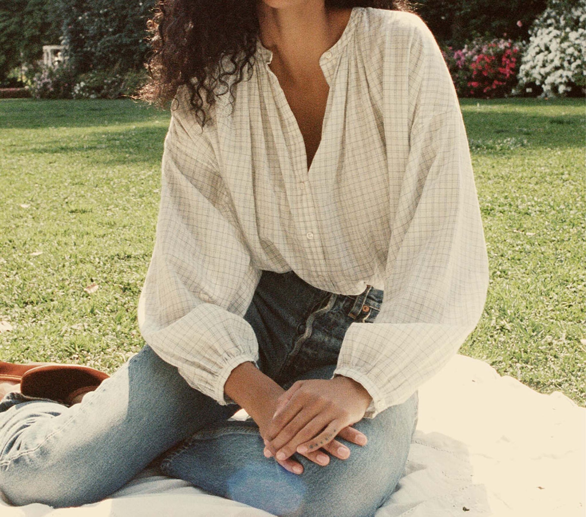 HMD -- THE JANE BLOUSE -- BLUE PICNIC PLAID view 1
