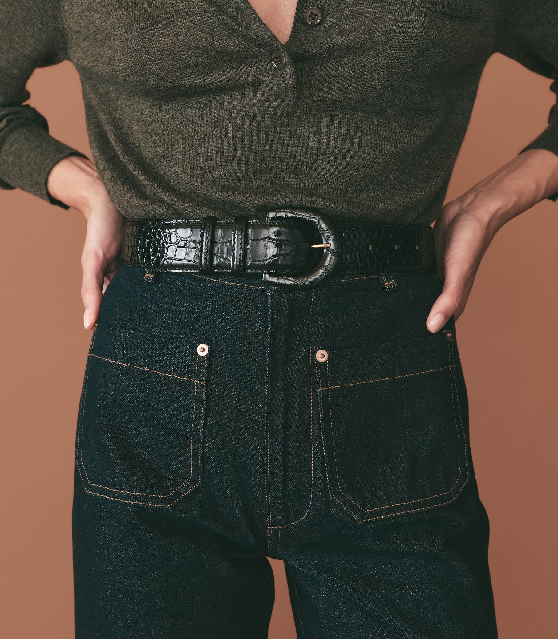 HMD -- LUDAVINE BELT -- BLACK FAUX CROC view 1

