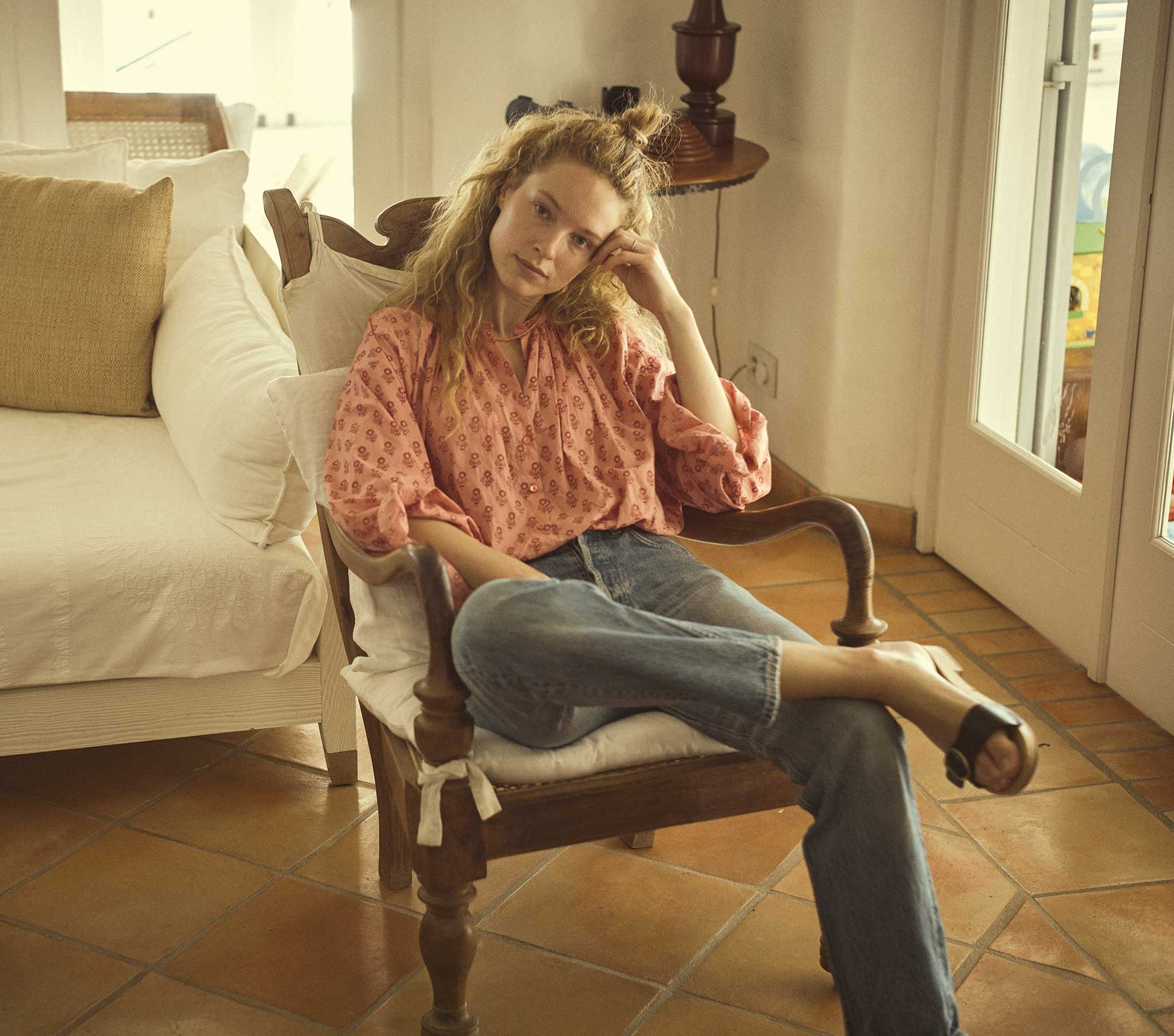 HMD -- THE JANE BLOUSE -- PINK SUNFLOWER BLOCK PRINT view 1
