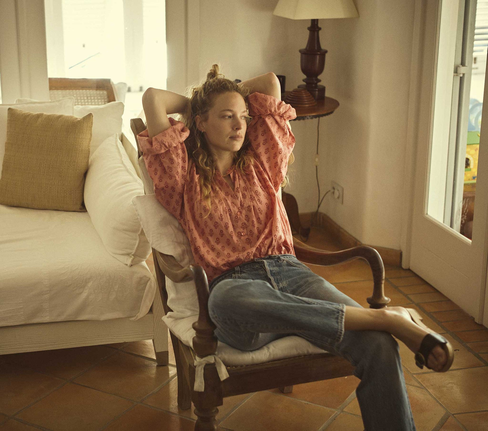 HMD -- THE JANE BLOUSE -- PINK SUNFLOWER BLOCK PRINT view 5
