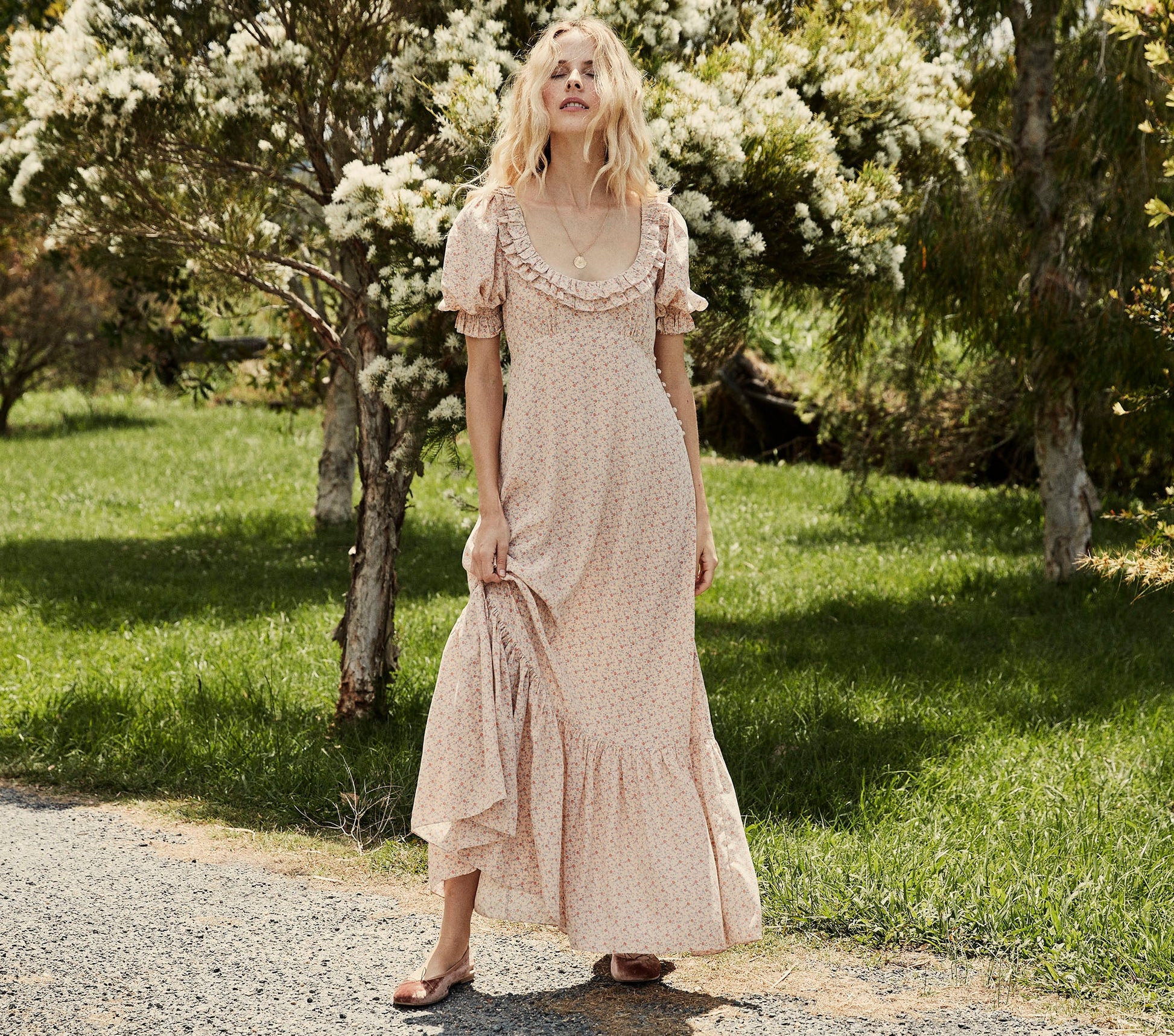HMD -- OLIVE DRESS -- PEACH MARTHA'S GARDEN PRINT view 5
