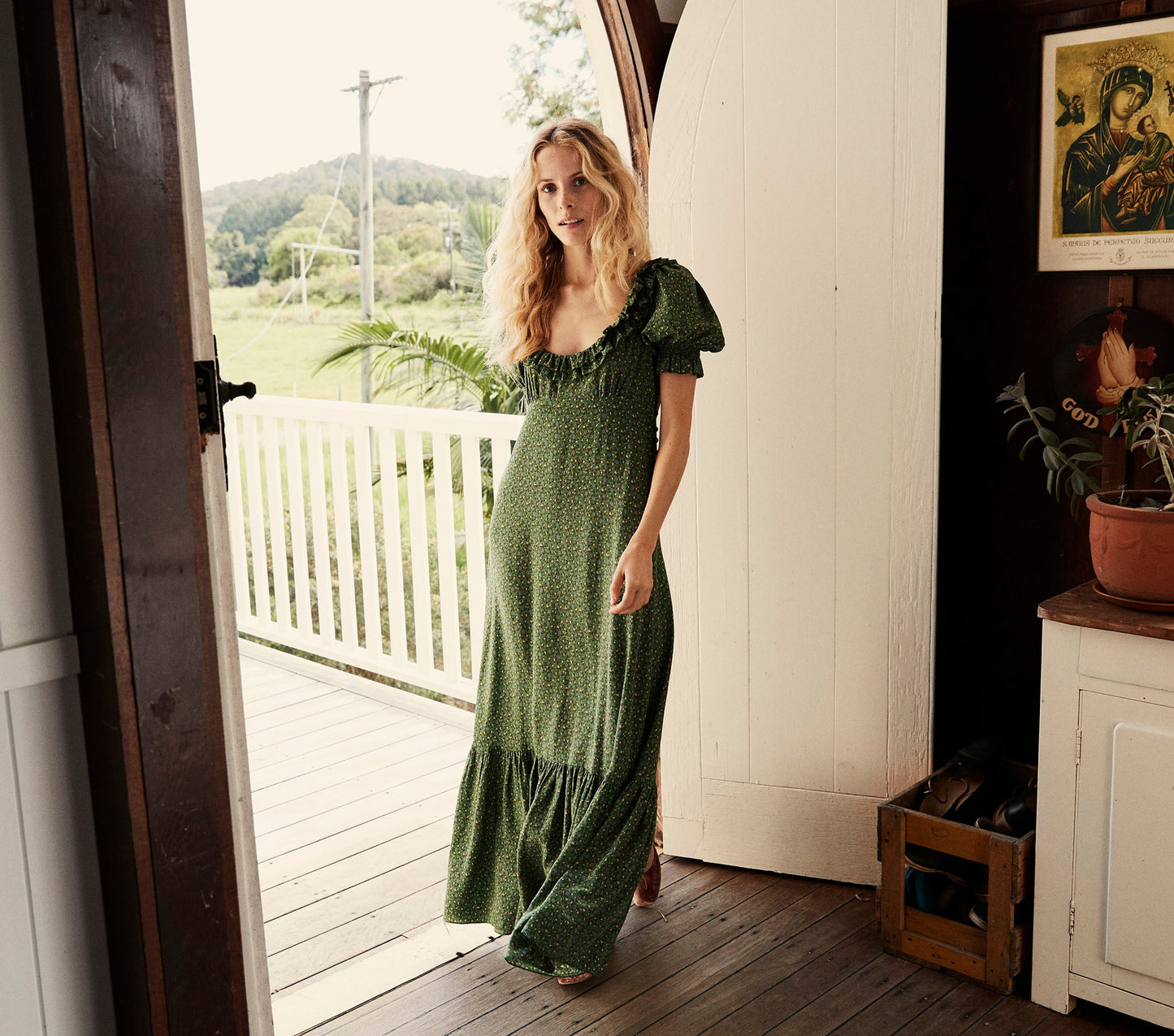 HMD -- OLIVE DRESS -- GREEN MARTHA'S GARDEN PRINT