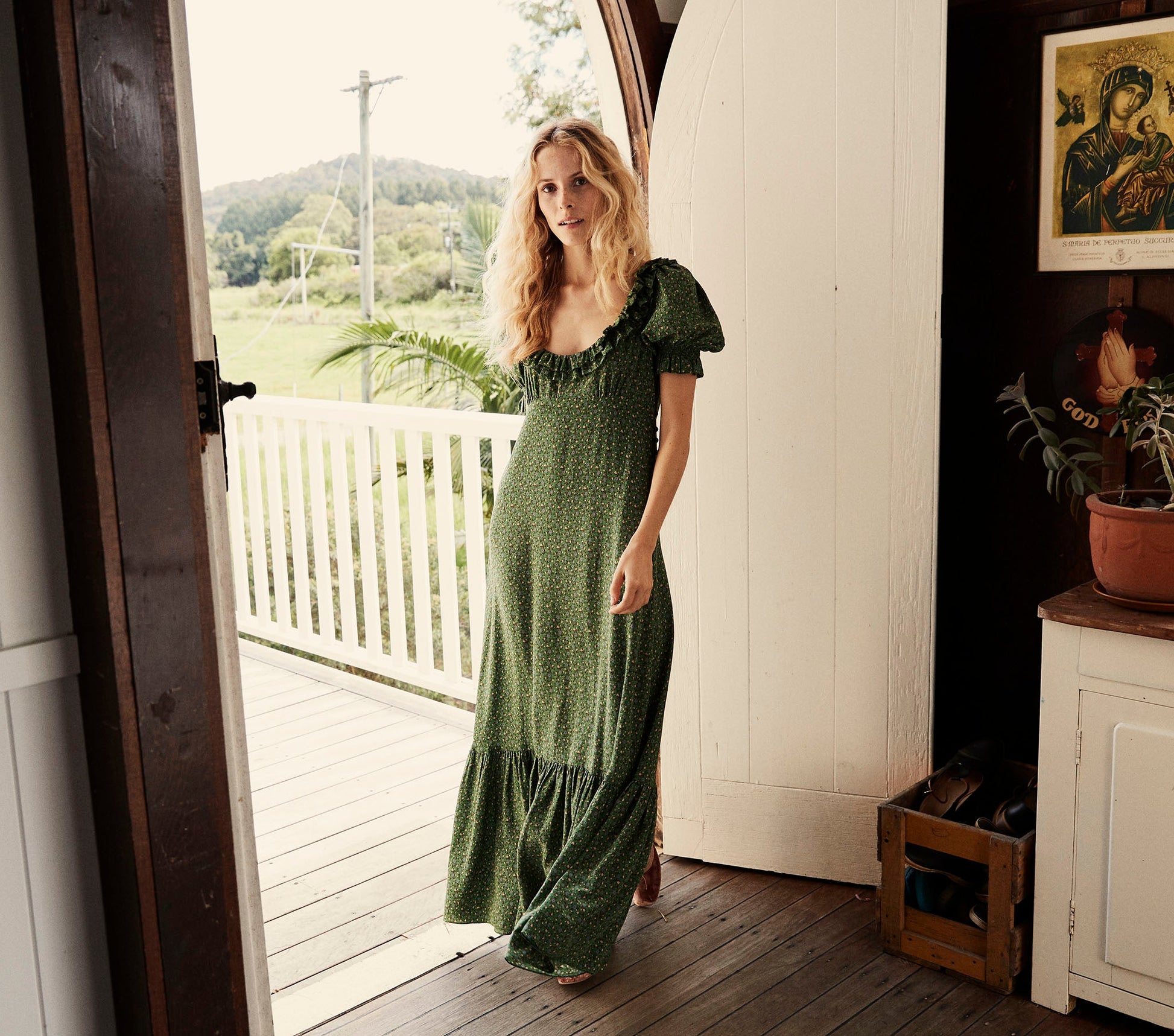 HMD -- OLIVE DRESS -- GREEN MARTHA'S GARDEN PRINT view 4
