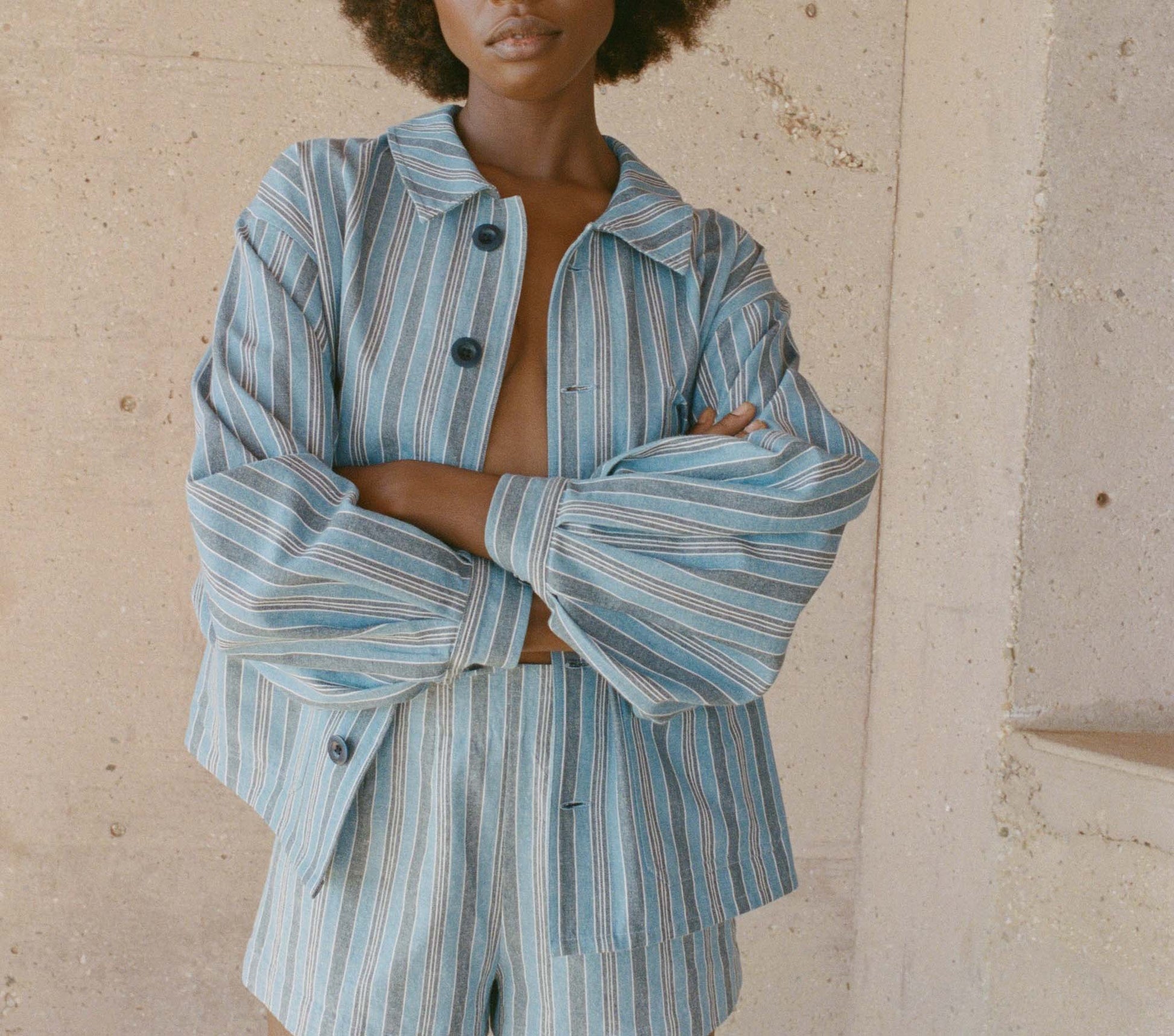 HMD -- CARMEL JACKET -- INDIGO STRIPE view 2
