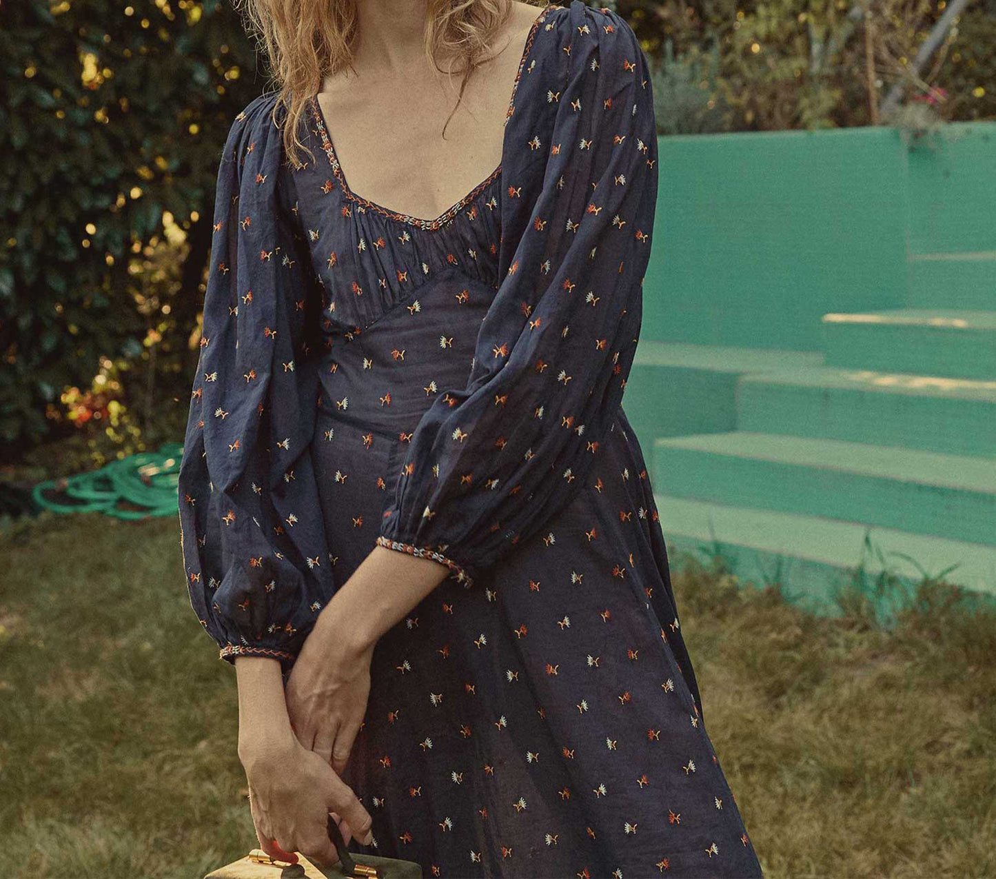 HMD -- CAROLINA DRESS -- NAVY CARNATION EMBROIDERY