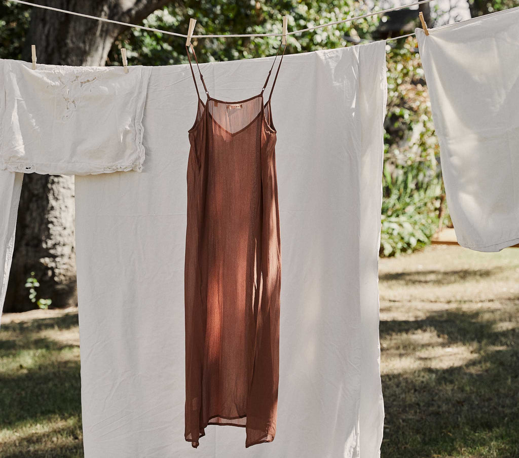 doen brown silk dress DEN Coraline corded lace-trimmed silk-satin maxi dress