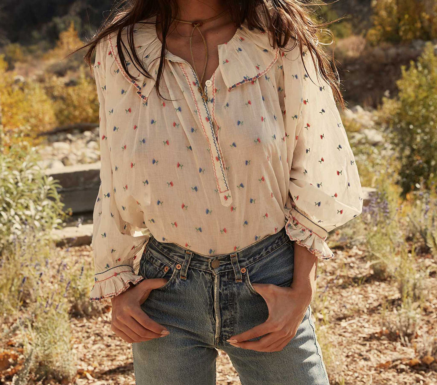 HMD -- ETHEL TOP -- CREAM CARNATION EMBROIDERY