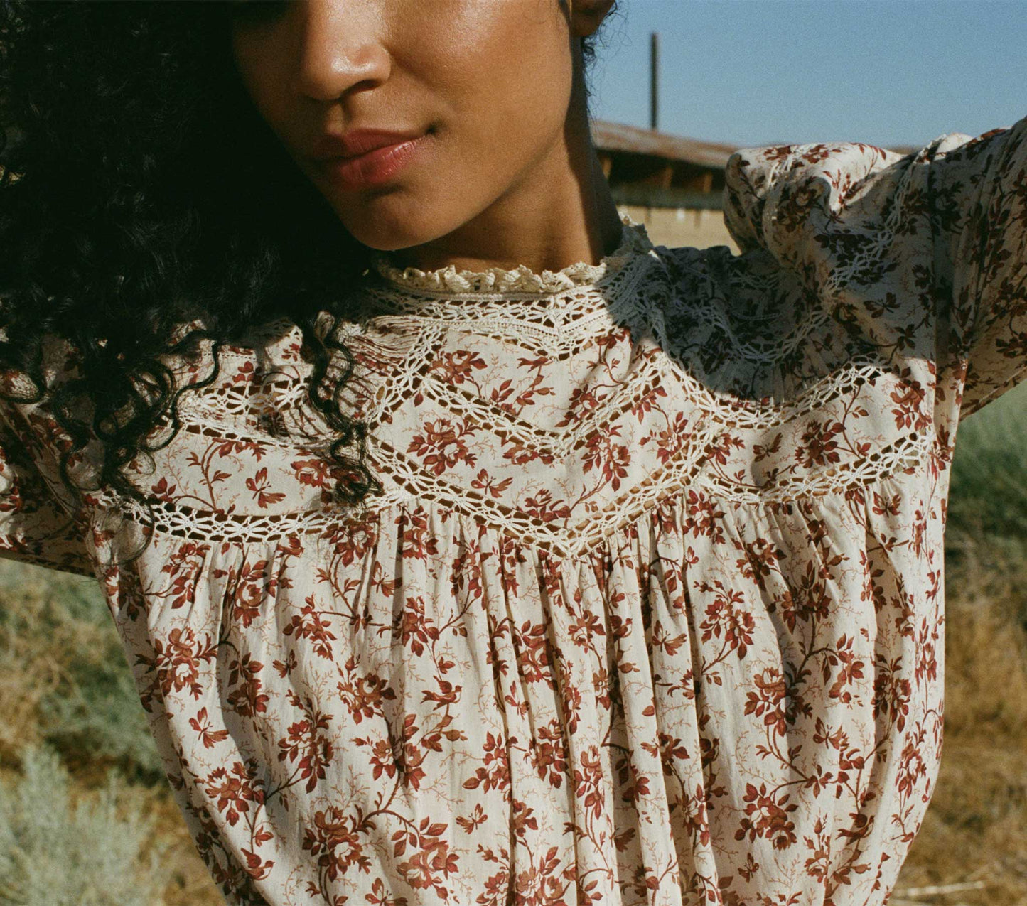 HMD -- GABRIELLE DRESS -- BURGUNDY SONGBIRD TOILE