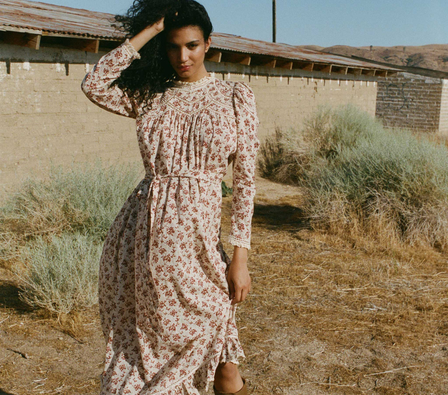 HMD -- GABRIELLE DRESS -- BURGUNDY SONGBIRD TOILE