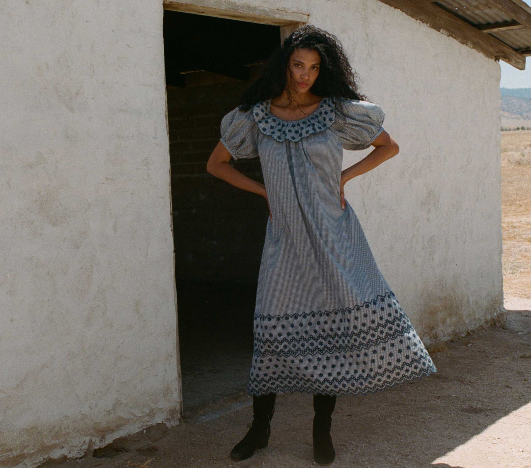 HMD -- HILL DRESS -- AZURE PARIS GINGHAM