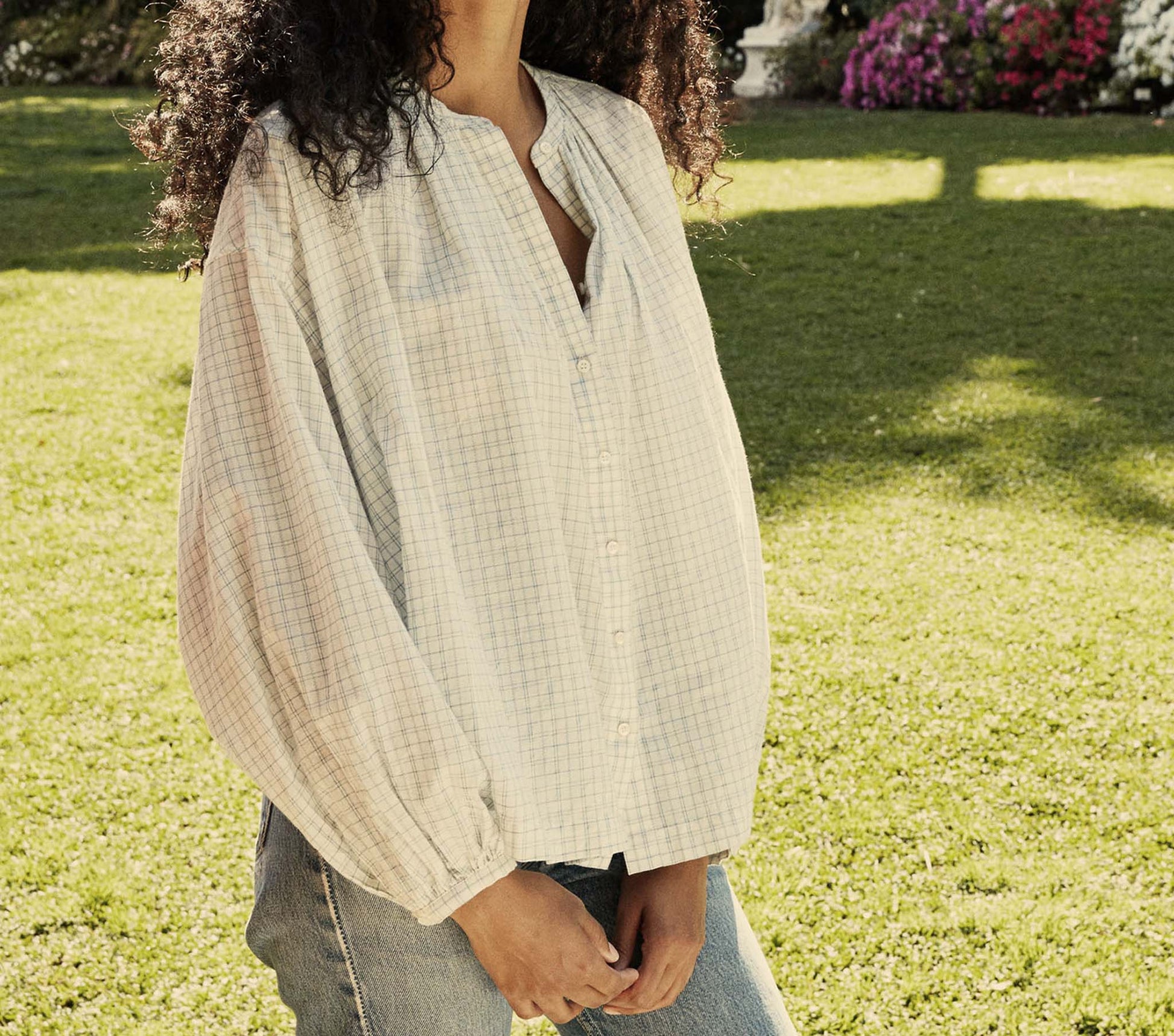HMD -- THE JANE BLOUSE -- BLUE PICNIC PLAID view 3

