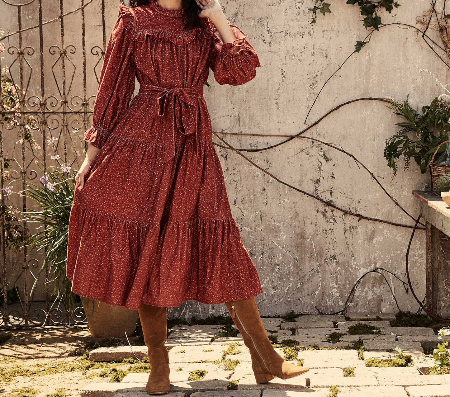 HMD -- MOUNTAIN DRESS -- BURGUNDY CALIFORNIA WILDFLOWER