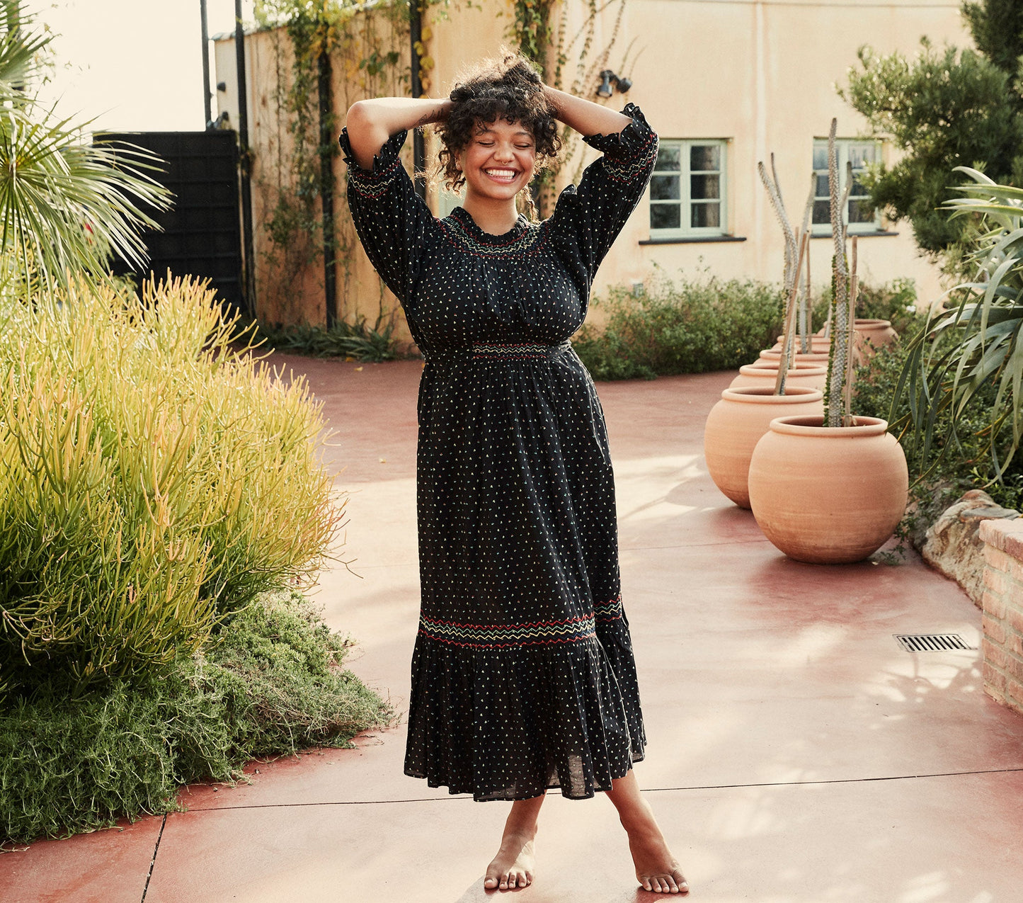 HMD -- MARINA DRESS -- BLACK W/ MULTI EMBROIDERY