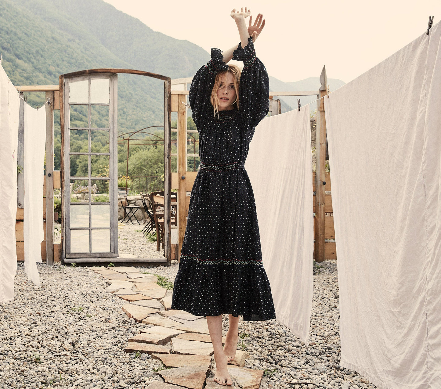 HMD -- MARINA DRESS -- BLACK W/ MULTI EMBROIDERY
