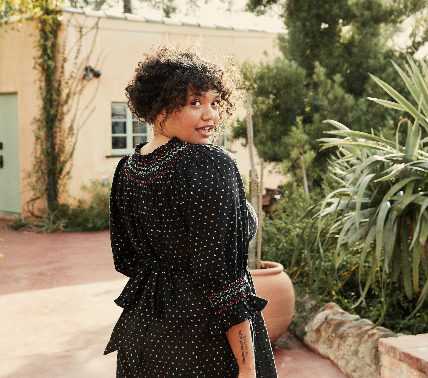 HMD -- MARINA DRESS -- BLACK W/ MULTI EMBROIDERY