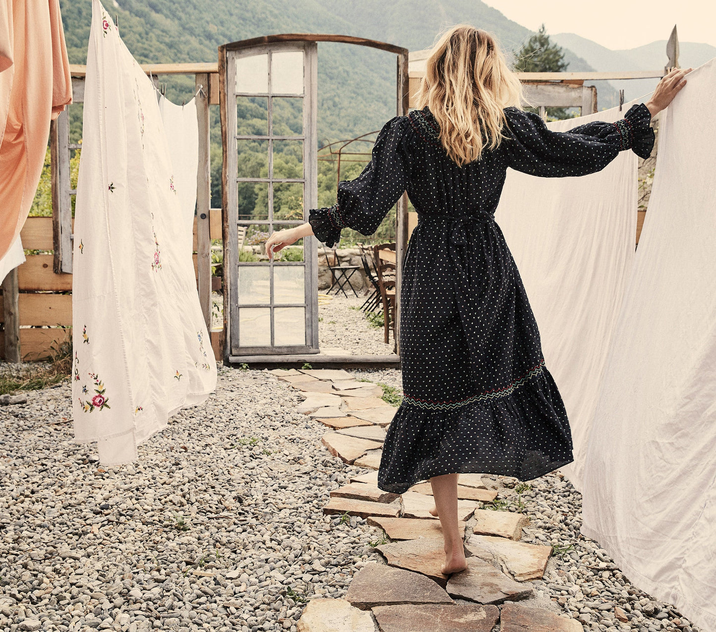 HMD -- MARINA DRESS -- BLACK W/ MULTI EMBROIDERY
