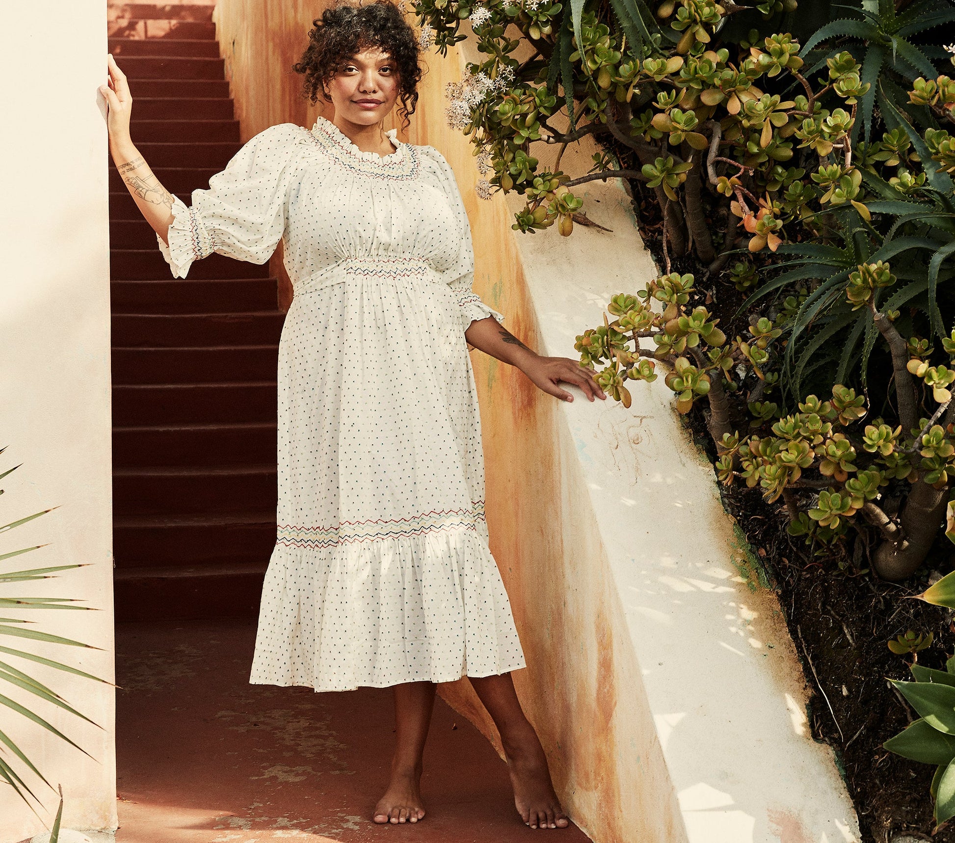 HMD -- MARINA DRESS -- WHITE W/ MULTI EMBROIDERY view 1
