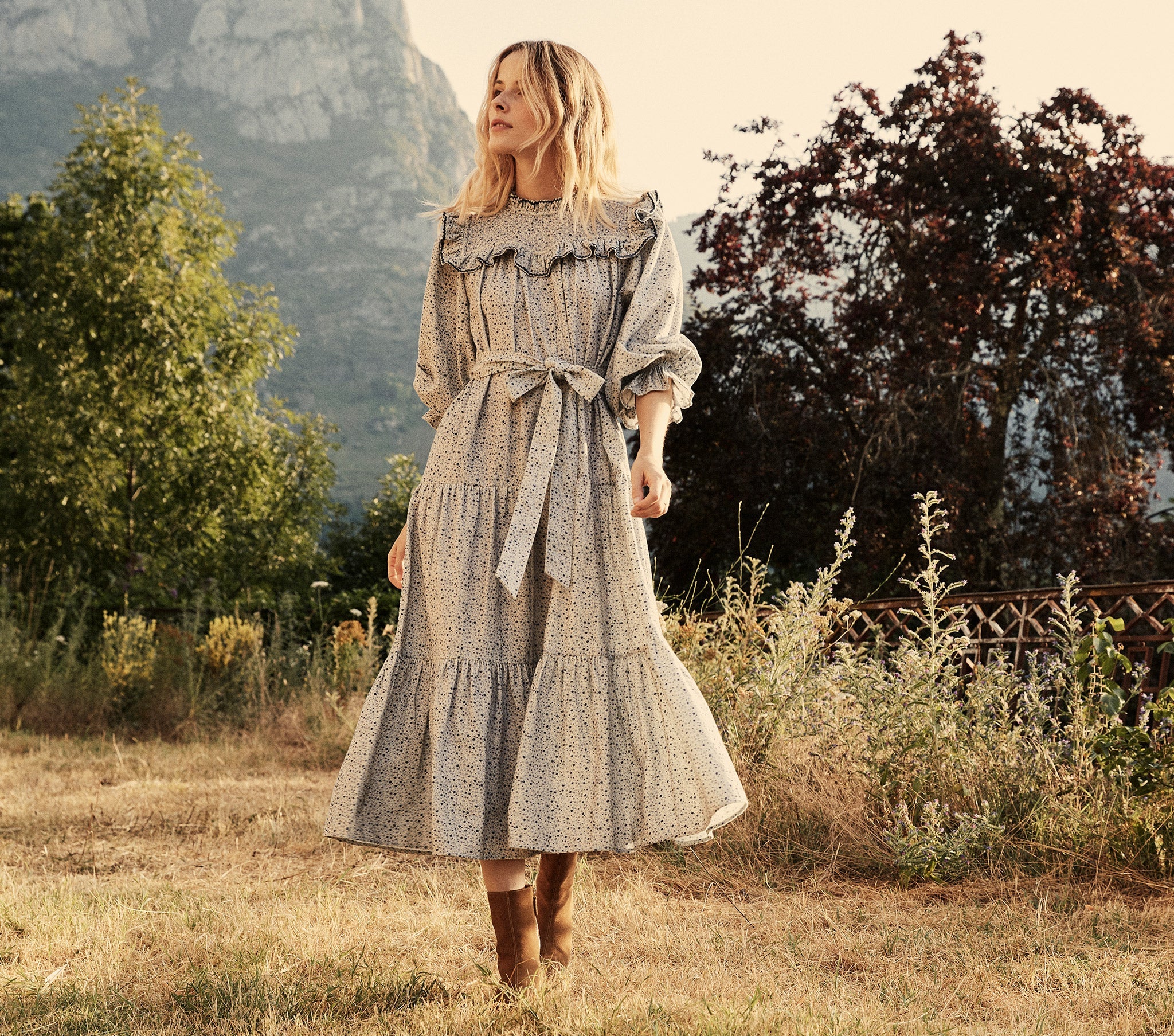 HMD -- MOUNTAIN DRESS -- CREAM CALIFORNIA WILDFLOWER