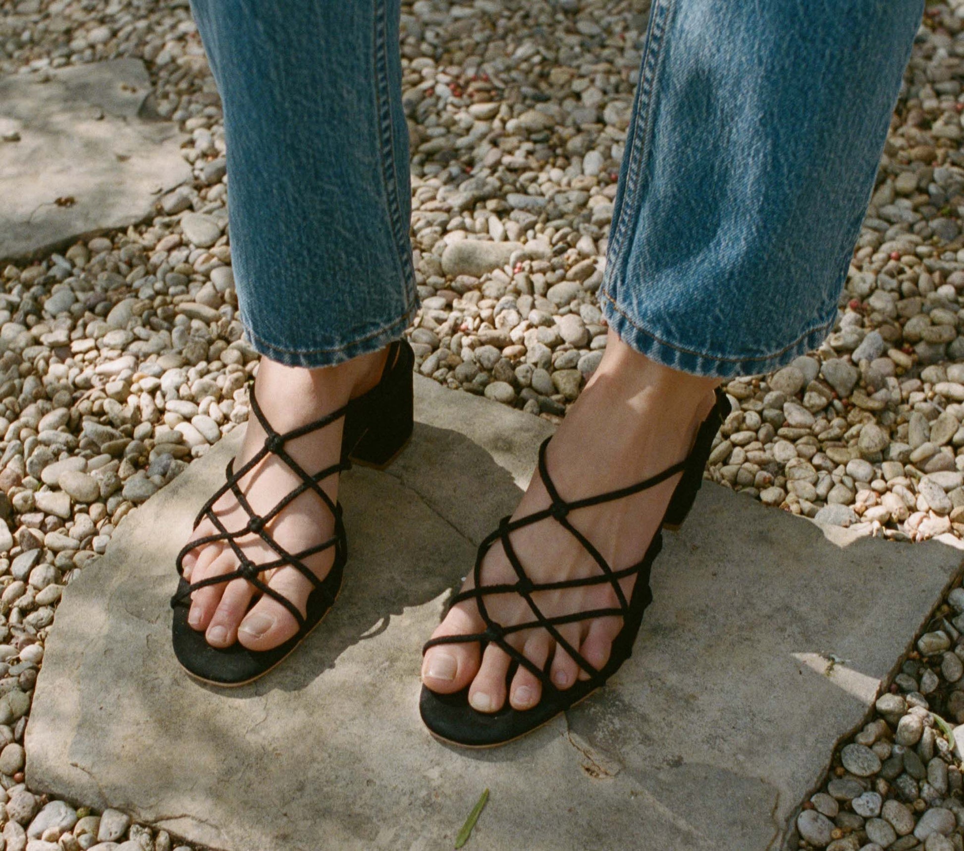 REVE BLOCK HEEL SANDAL -- BLACK SUEDE view 3