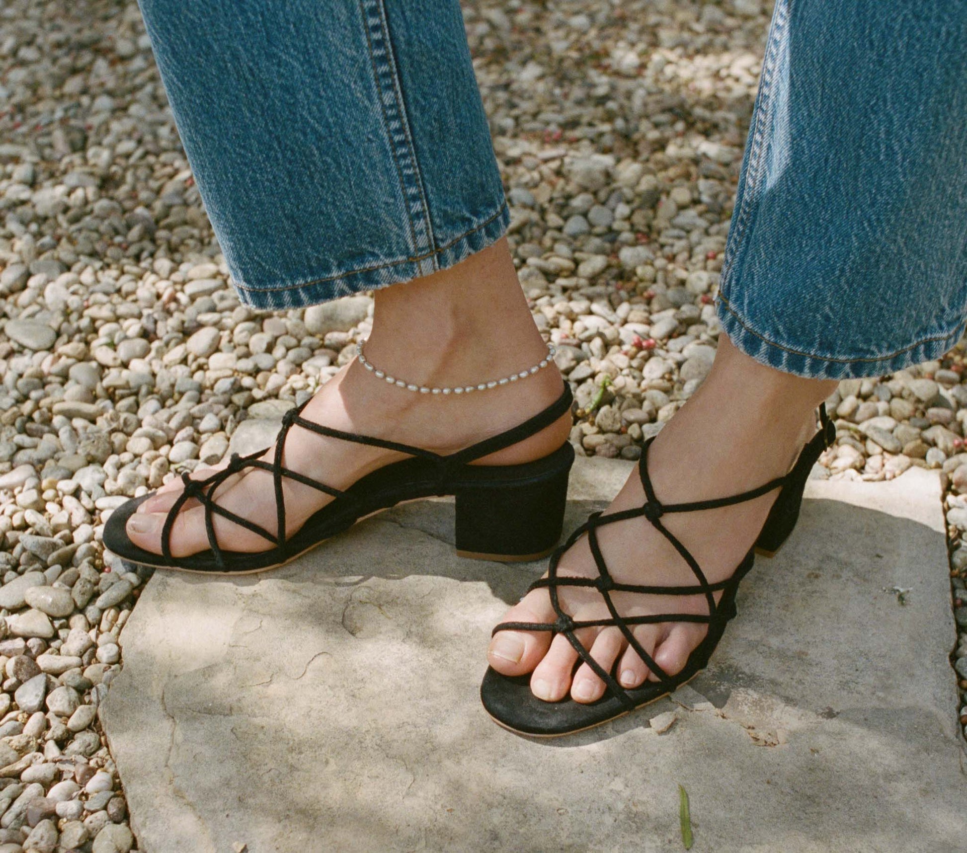 REVE BLOCK HEEL SANDAL -- BLACK SUEDE view 1