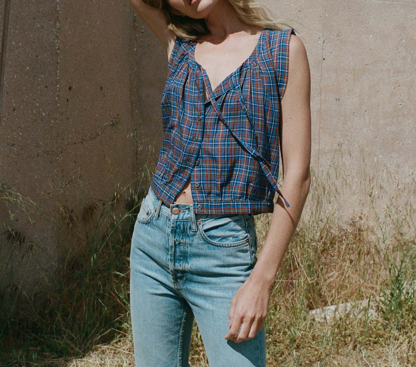 HMD -- ROSELLE TOP -- AZURE FRENCH PLAID
