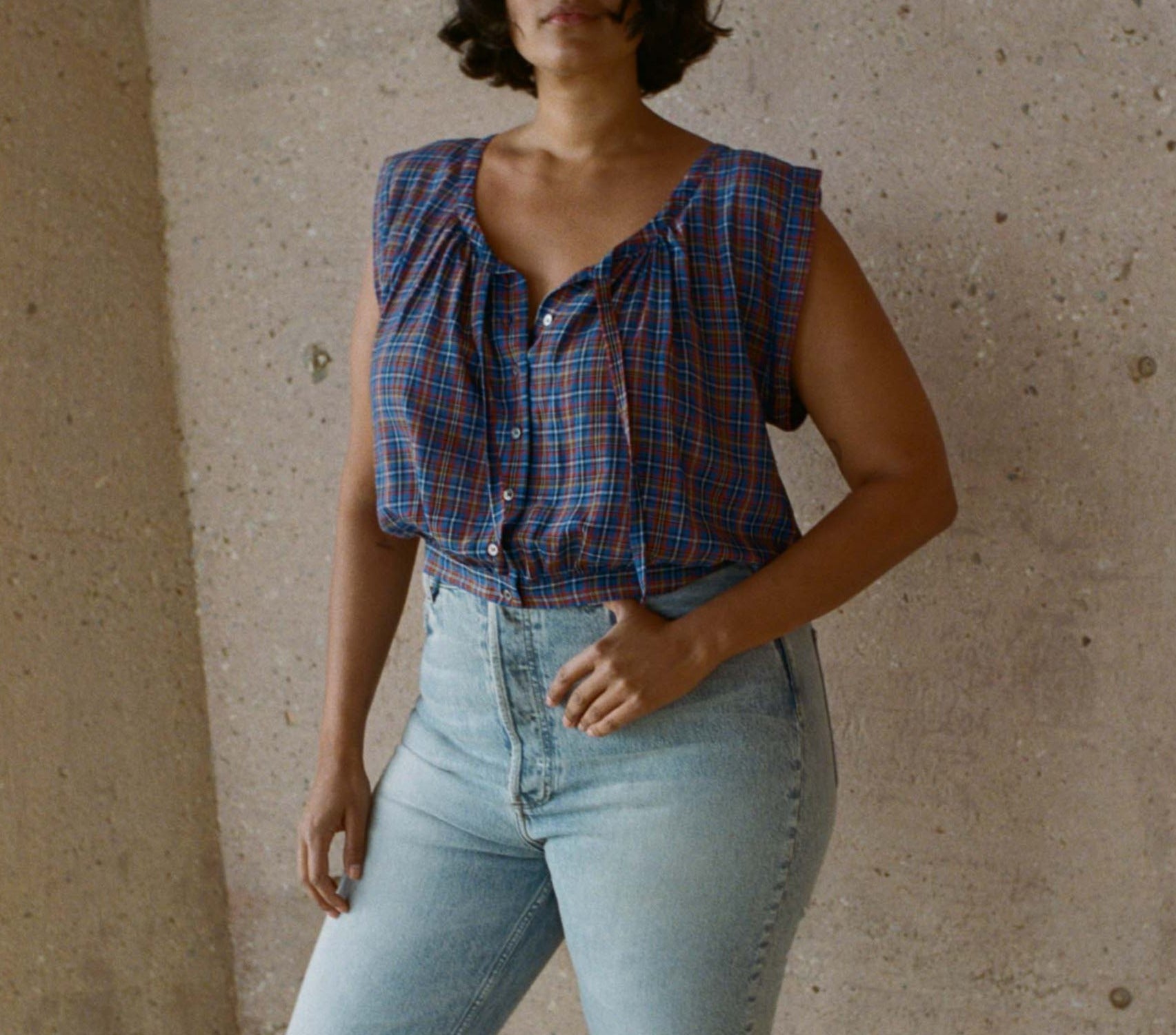 HMD -- ROSELLE TOP -- AZURE FRENCH PLAID view 3
