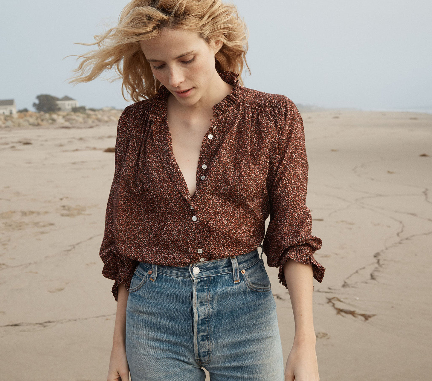 HMD -- ROSE TOP -- RUST DITZY FLORAL