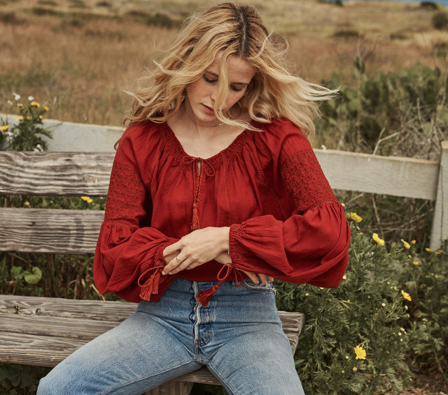 HMD -- SOURCE EMBROIDERED GAUZE TOP -- ROOIBOS