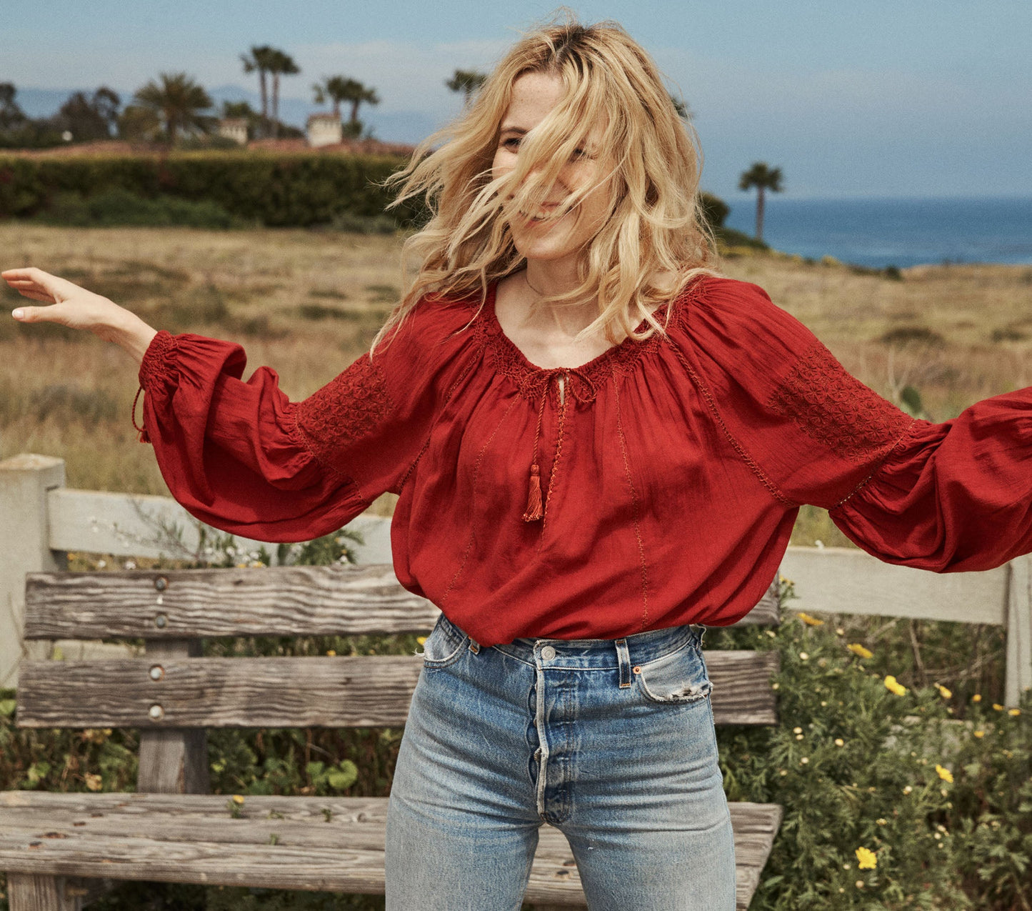 HMD -- SOURCE EMBROIDERED GAUZE TOP -- ROOIBOS