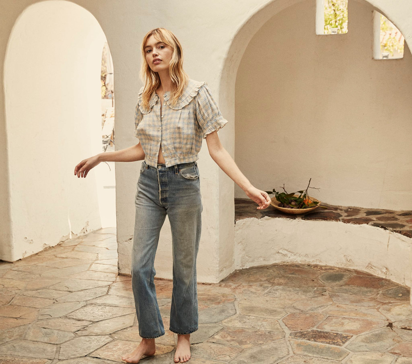 HMD -- SPARROW TOP -- BLUE MEADOWLARK PLAID