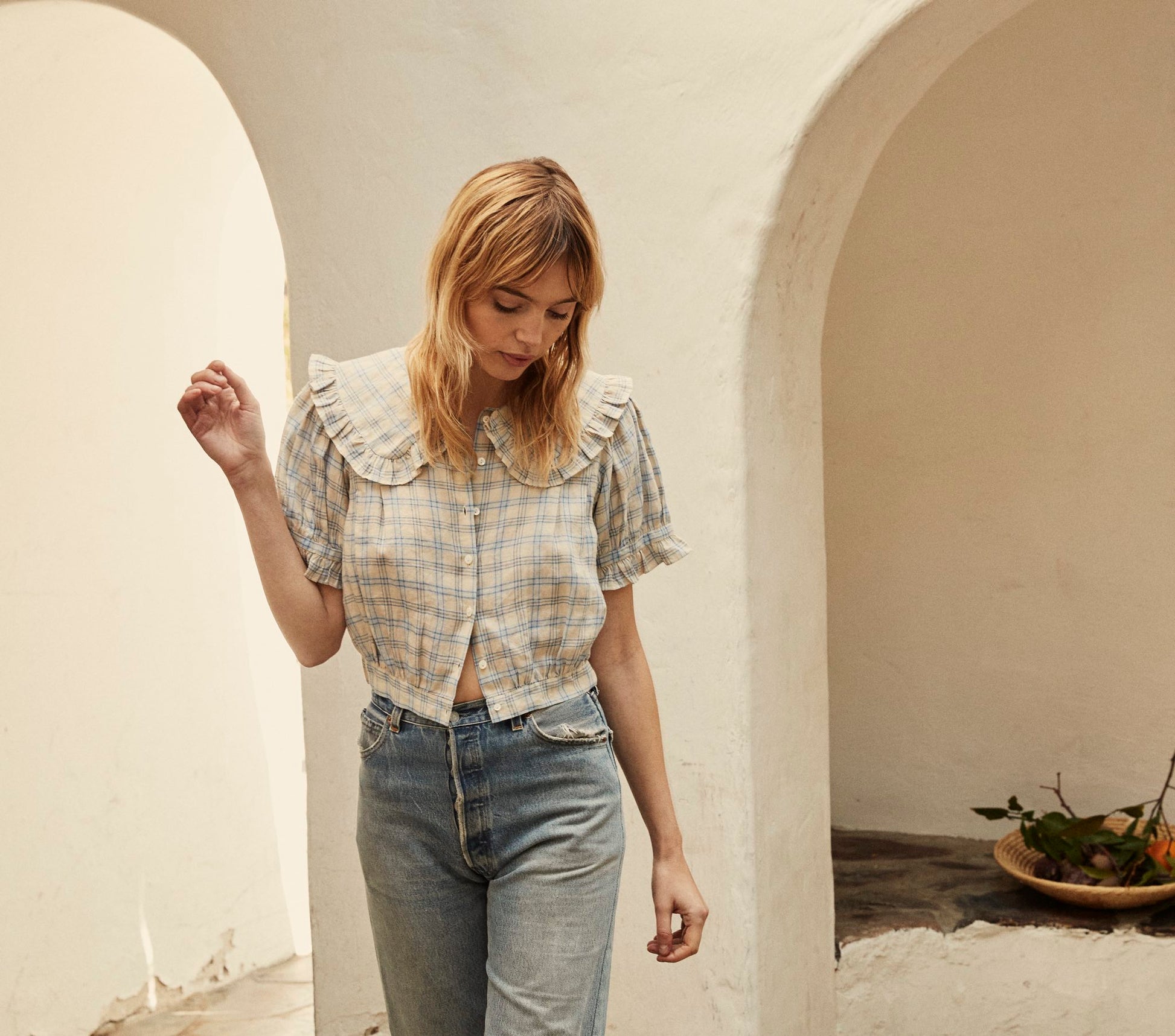 HMD -- SPARROW TOP -- BLUE MEADOWLARK PLAID view 3
