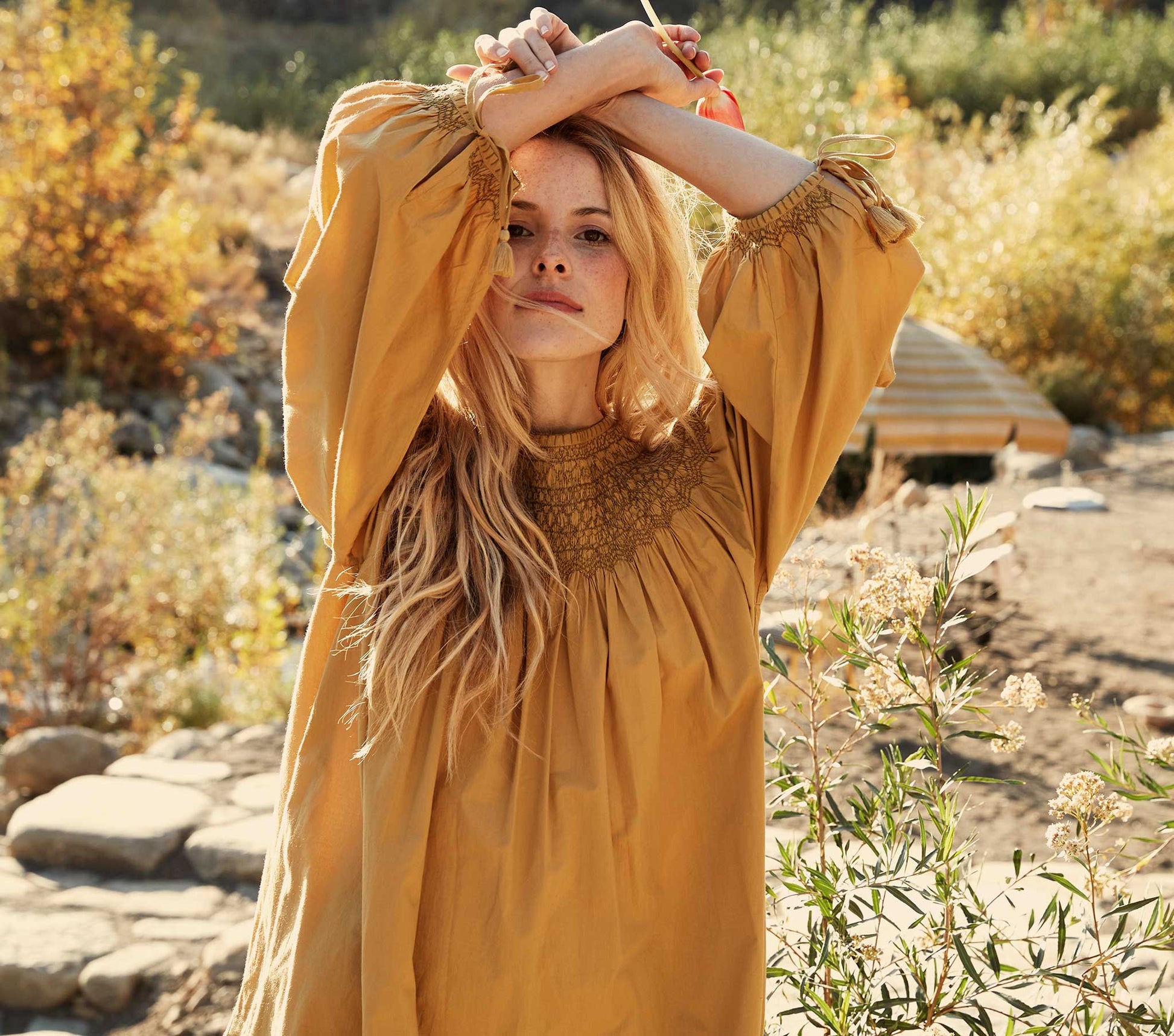 HMD -- THEDA DRESS -- WHEAT view 1

