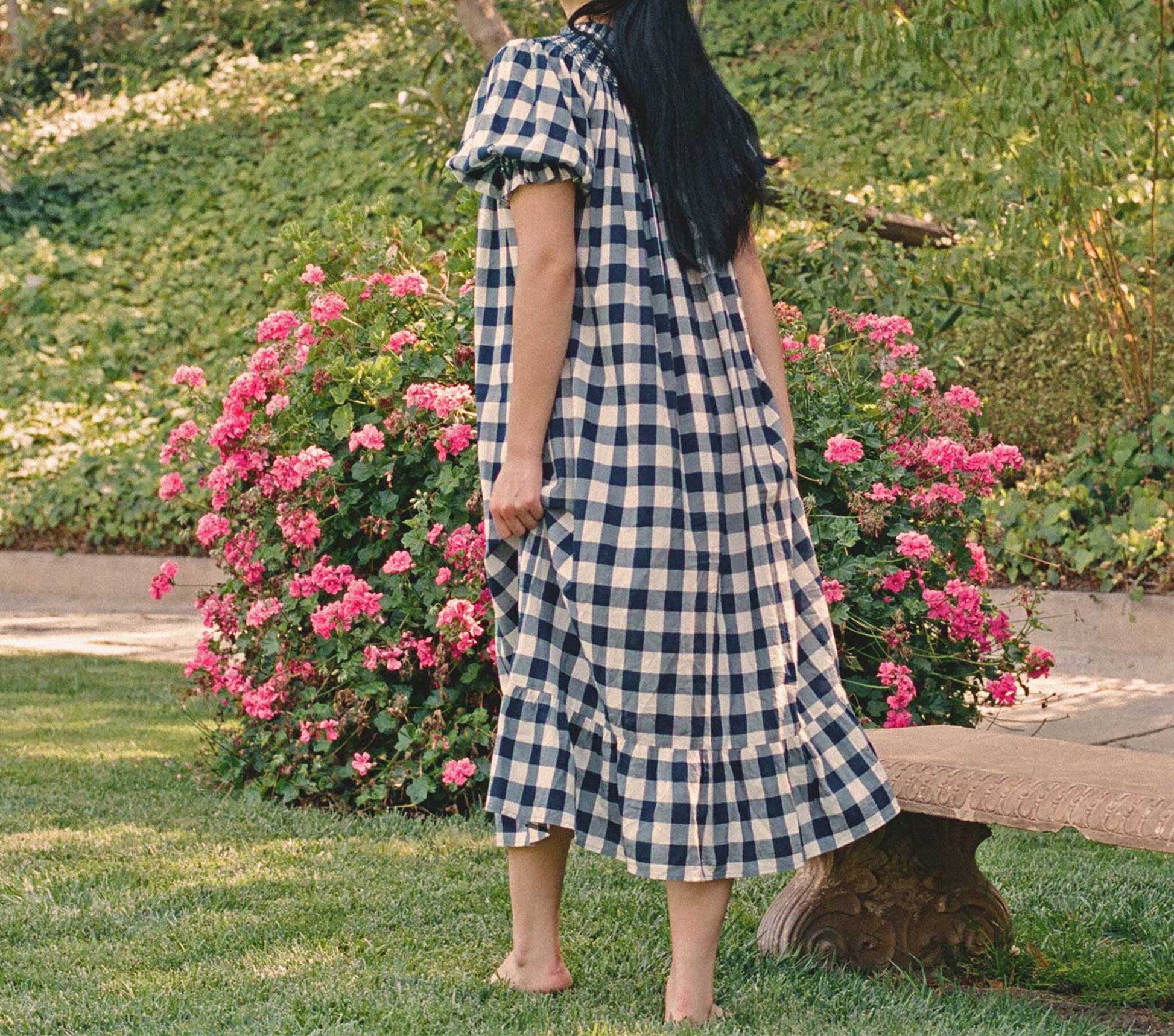 HMD -- WHISPER DRESS -- NAVY GINGHAM view 2
